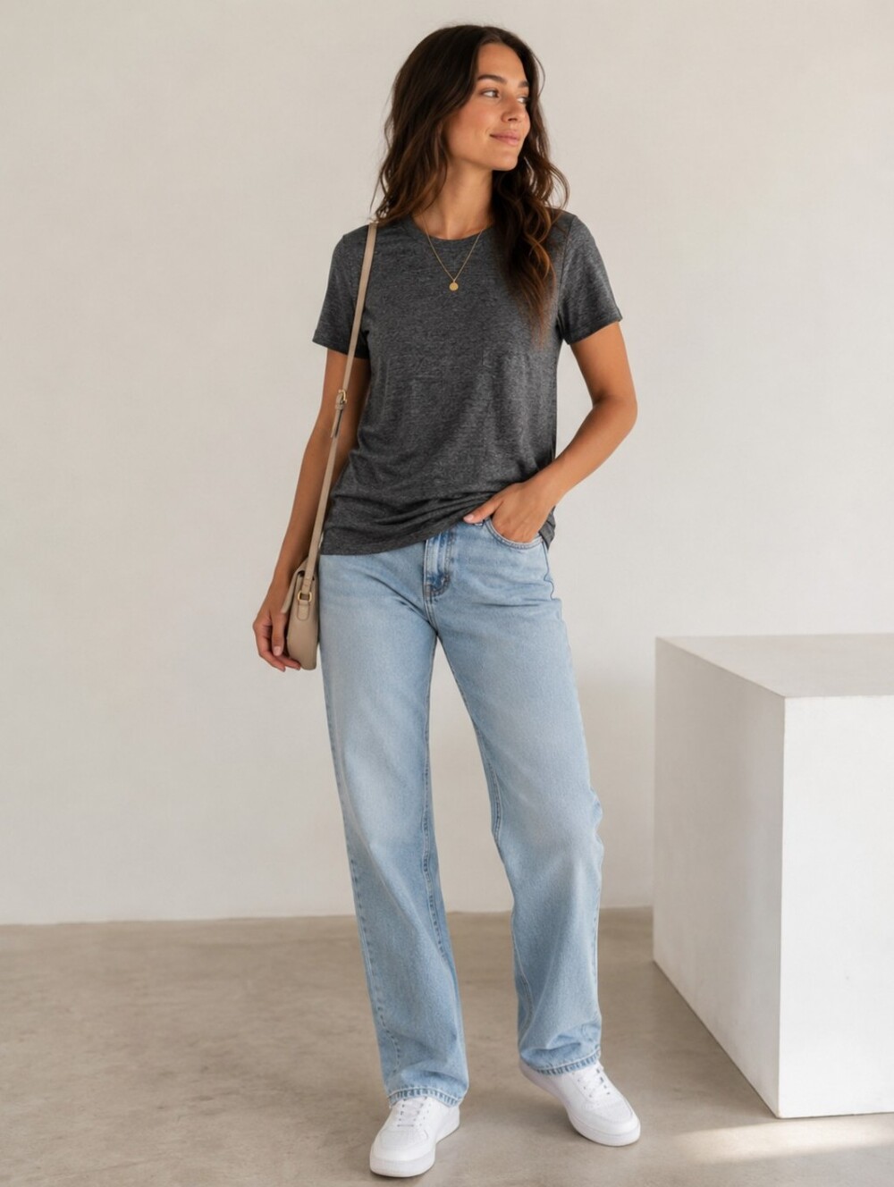 Soft Charcoal Gray Basic Tee | Capsule Wardrobe Essential | Size S